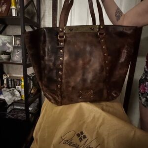 Patricia Nash Distressed Brown Leather Studded Tote